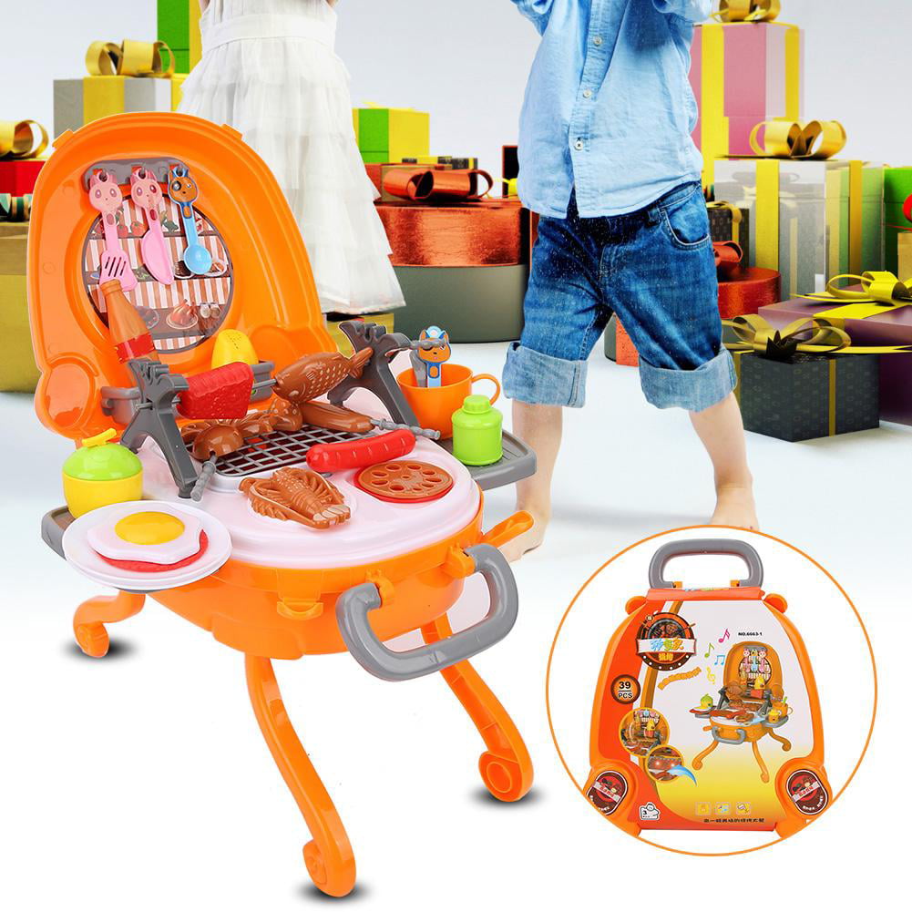 39pcs Kids Toy Barbecue Stand Cooking Grill Fun Play Set Light & Music 