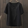 thumbnail image 2 of Brglopf Women's Embroidered Blouse Cotton Linen Short Sleeve Peasant Boho Tunic Tops Summer Casual V Neck Loose Fit T-Shirt(Black,XXL), 2 of 6