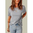 thumbnail image 4 of Women's Gray Ripped Solid Color Short Sleeve T Shirt, 4 of 14