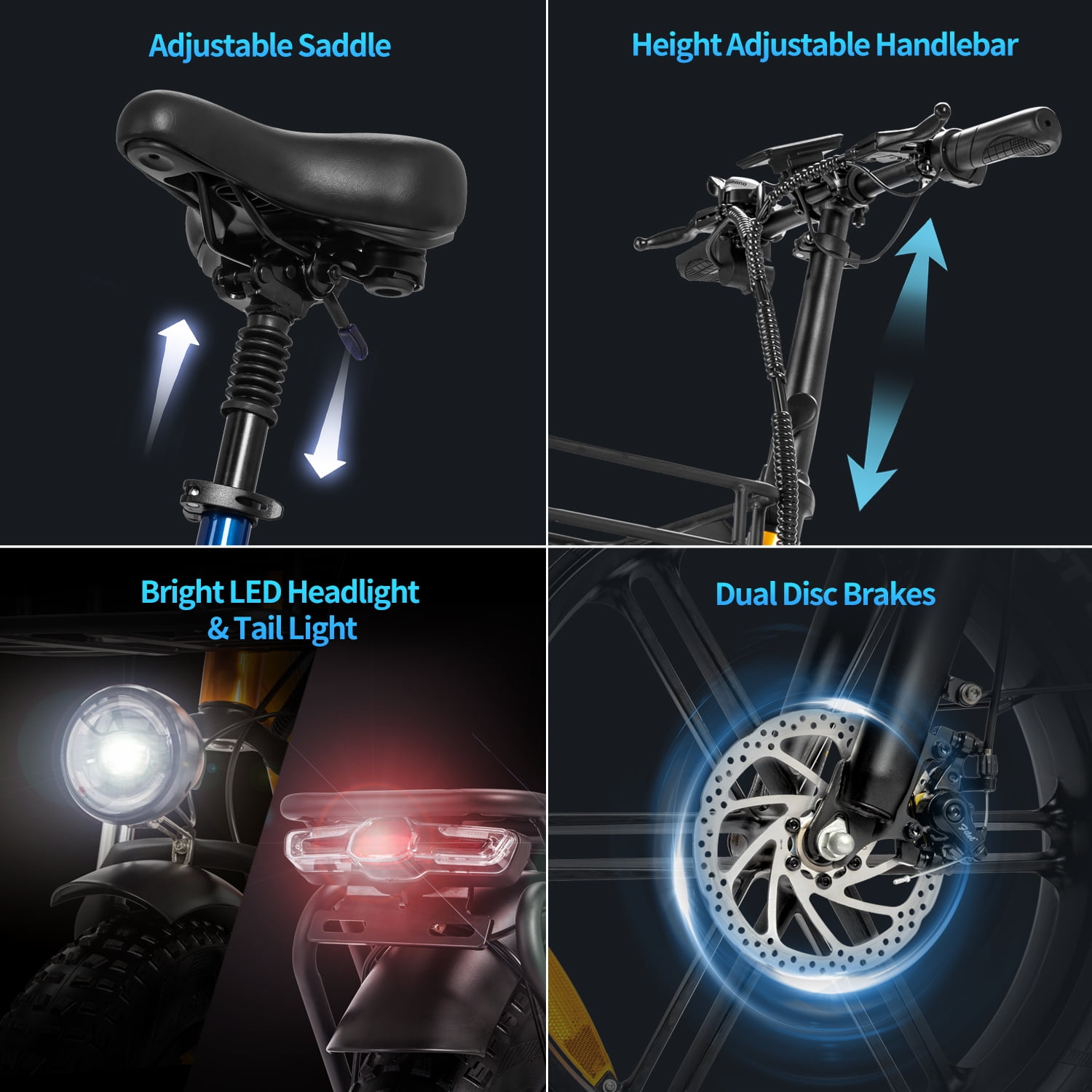 Ridstar Electric Bike for Adults,1000W 30mph,48V 15Ah Electric Bicycle,20'' Fat Tire Folding Mountain Bike UL2849