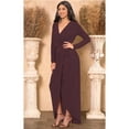 thumbnail image 2 of KOH KOH Long Sleeve Full Floor Length V-Neck Sexy Wrap Empire Waist Formal Dressy Winter Fall Cocktail Wedding Guest Party Tall Gown Maxi Dress For Women Maroon Wine Red X-Large US 14-16 NT292, 2 of 6