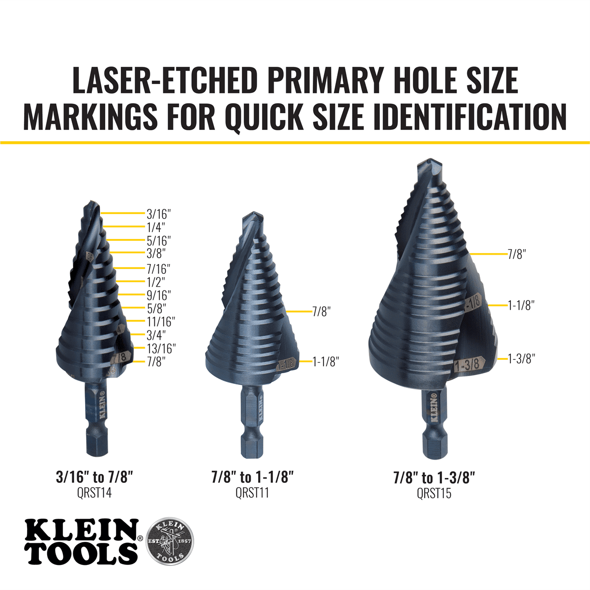 Klein Tools Premium Electrician's Quick Release Step Bit Set, 3 Piece
