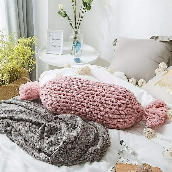 XmhyTop-A Chunky Knit Candy Shaped Throw Pillows with Insert Super Soft Cozy Decorative Handmade Cushions (Pink, 12"x20")