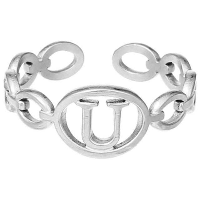 TIMIFIS Silver Rings Titanium Steel Plated 26 Letter English Opening Finger Hollow Valentine'S Day Gift