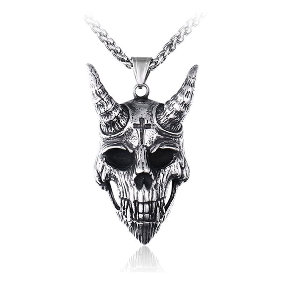 ZMY Home Skull Necklace Stainless Steel Jewelry Long Chain Voodoo Devil Demon Pendant Necklaces