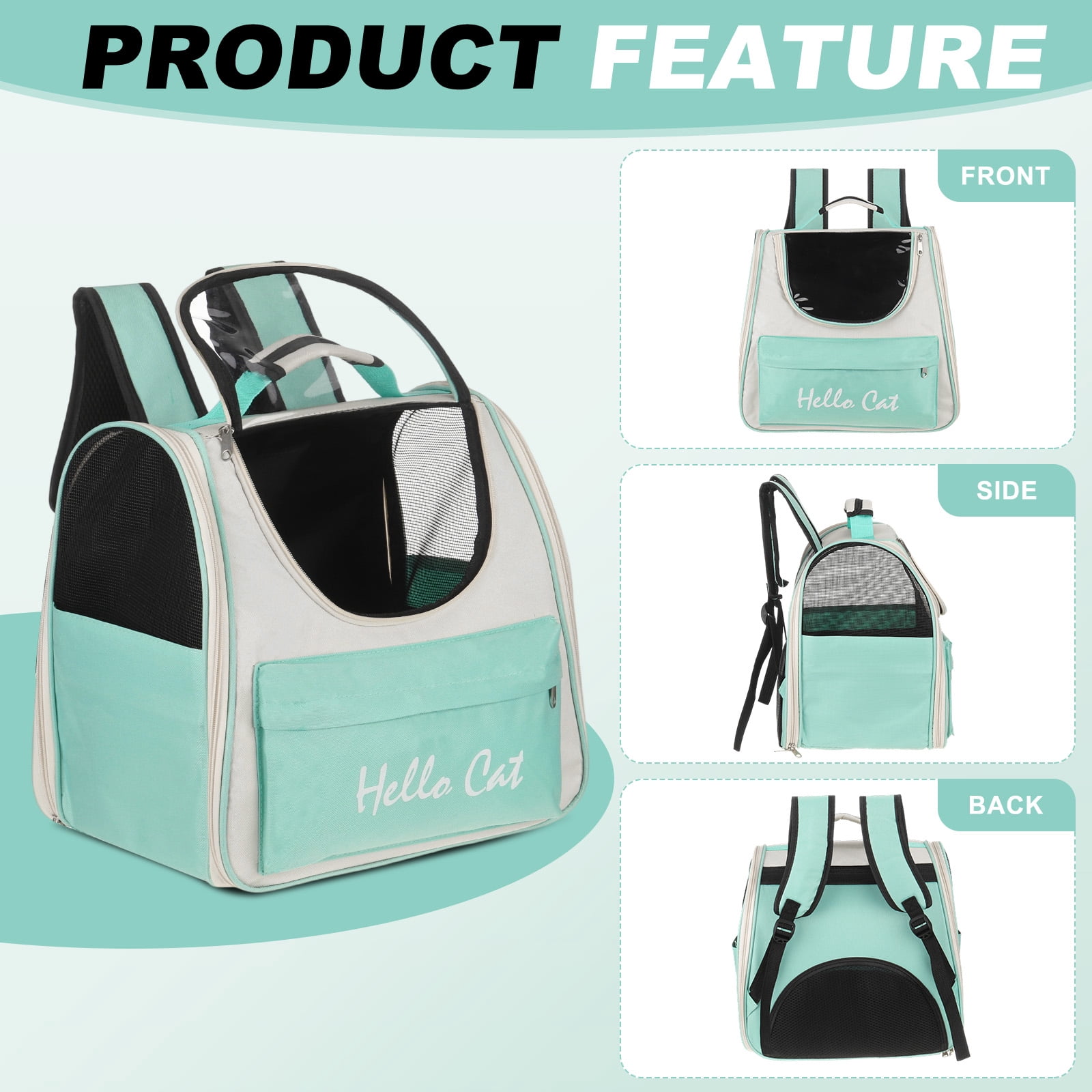 Uxcell Cat Backpack Carrier, Large Space Ventilated Mesh Design for Cats or Small Dogs (Green, 14.6"x9.8"x13.4")