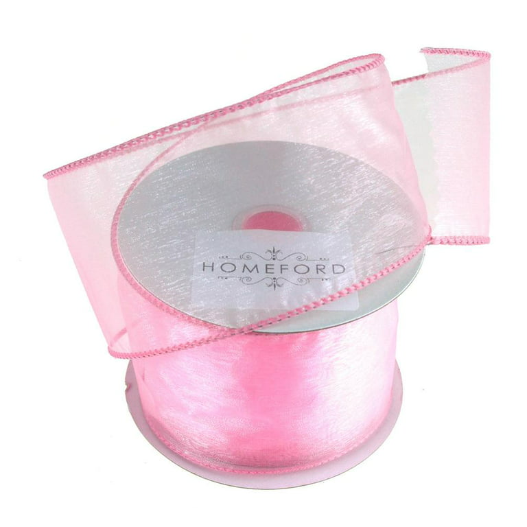 1.5 inch Hot Pink Satin Ribbon with Sheer Wired Edges - 5 yards