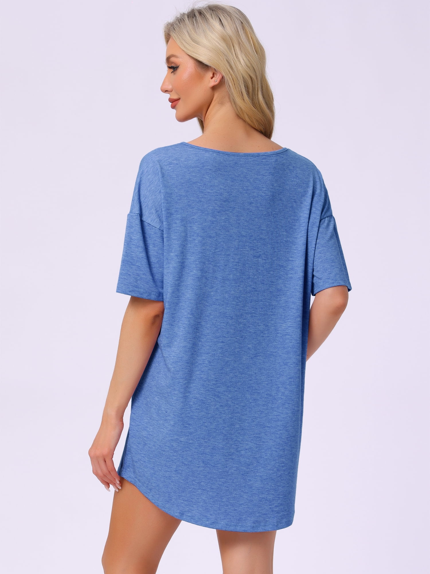 DARING DIVA Women's Soft V Neck Sleepshirts Comfy Oversized Nightshirt L Blue