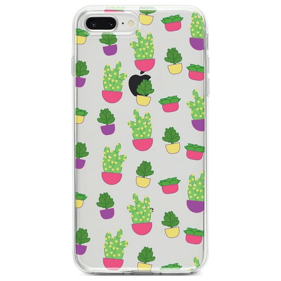 DistinctInk Clear Shockproof Hybrid Case for iPhone 7 8 SE (2020 Model) 4.7" Screen TPU Bumper Acrylic Back Tempered Glass Screen Protector - Succulents / Cacti