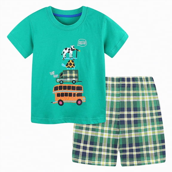 UngA Boys Toddler Summer Clothes 2T 3T 4T 5T Kids 2 Pcs Short Sleeve Graphic Tees and Stretch Shorts Set Toddler Boy Sets (Green,2-3 Years)