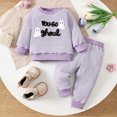 thumbnail image 2 of TOWED22 Toddler Baby Boy Girl Halloween Outfit Letter Ghost Embroidery Stripe Long Sleeve Waffle Sweatshirt and Pants Set,Light Purple,18-24 M, 2 of 9