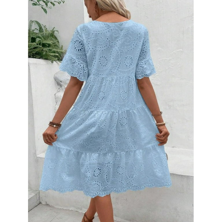 Turtleneck Dress, Eyelet Easter Embroidery Lace V Neck Bell Short Sleeve  Boho Beach Wedding Guest Midi Dresses Mother'S Day Bridesmaid Dress Floral  For Women Dresses Maxi (M, Light blue) ZMTing - Walmart.com
