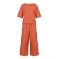 thumbnail image 4 of SXcggal Women 2 Piece Linen Outfit Sets Cotton Short Sleeve Shirt Wide Leg Trousers Pant Two Pieces Tracksuit Leisure Elegant Fashionable Women's Pants Set, 4 of 5