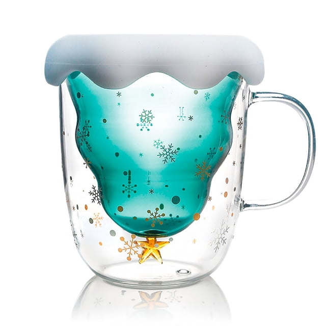 Small Christmas Tree,Double-Layer Glass Christmas Tree Star Water Cup High Temperature Mug,Christmas Tree Star,Glass Christmas Tree,Small Christmas Trees
