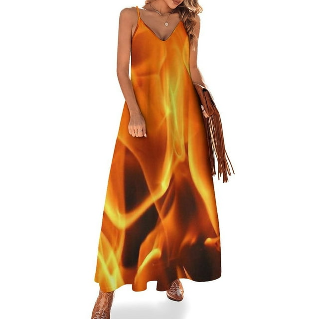 Vestido sin mangas de fuego, vestido largo de verano para mujer, vestido de mujer, vestidos casuales, vestidos de verano para mujer 2024