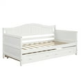 thumbnail image 3 of Twin Size Daybed with Trundle, Wooden Daybed Frame with Headboard and Footboard, Sofa Bed Twin Platform Bed with 10 Slat Support for Bedroom Living Room, No Box Spring Needed, White, 3 of 7