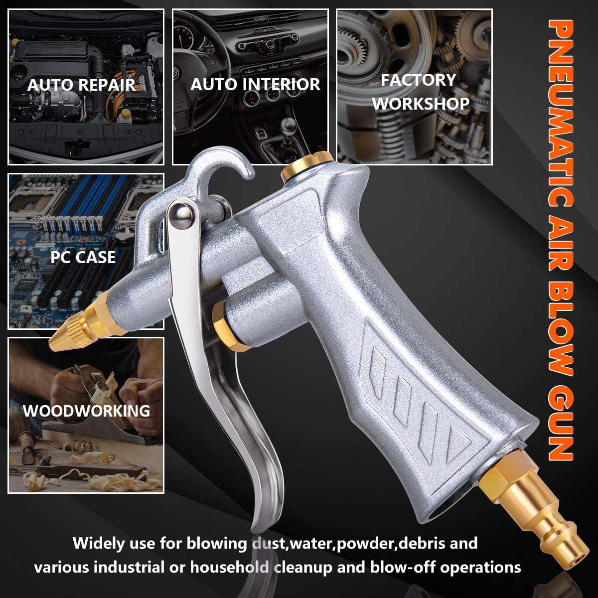 Professional Air Blow Gun With Copper Adjustable Flow Nozzle And 2 Steel Flow 