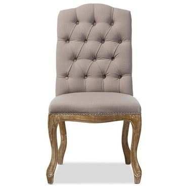 Oak Beige Fabric Button-tufted Upholstered Dining Chair