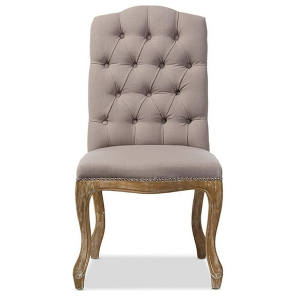 Oak Beige Fabric Button-tufted Upholstered Dining Chair
