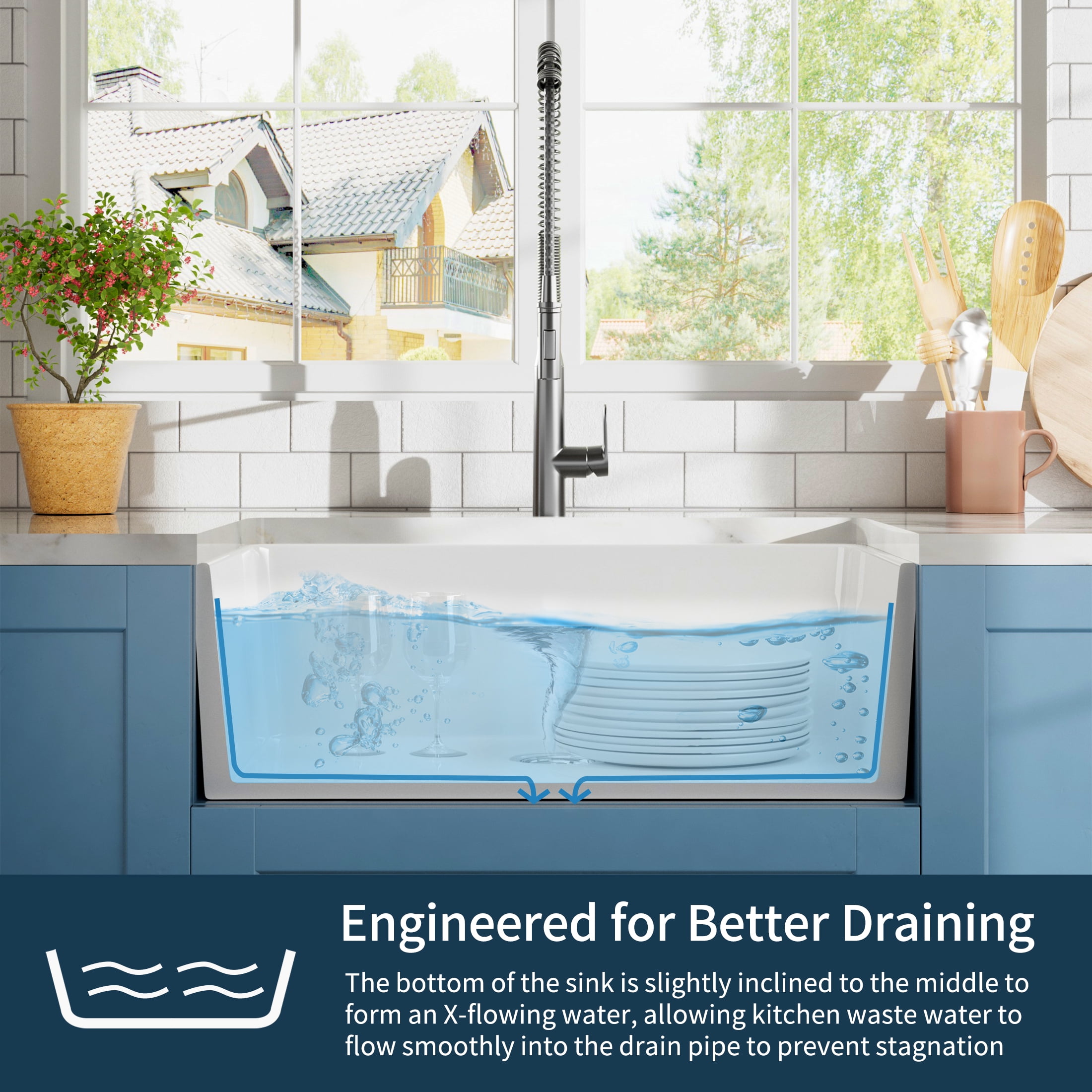 24 Inch White Farmhouse Sink-White Farm Sink for Small Kitchen and Laundry, Luxury Apron Front  Fireclay Porcelain Ceramic ink Single Basin with Bottom Grid and Strainer