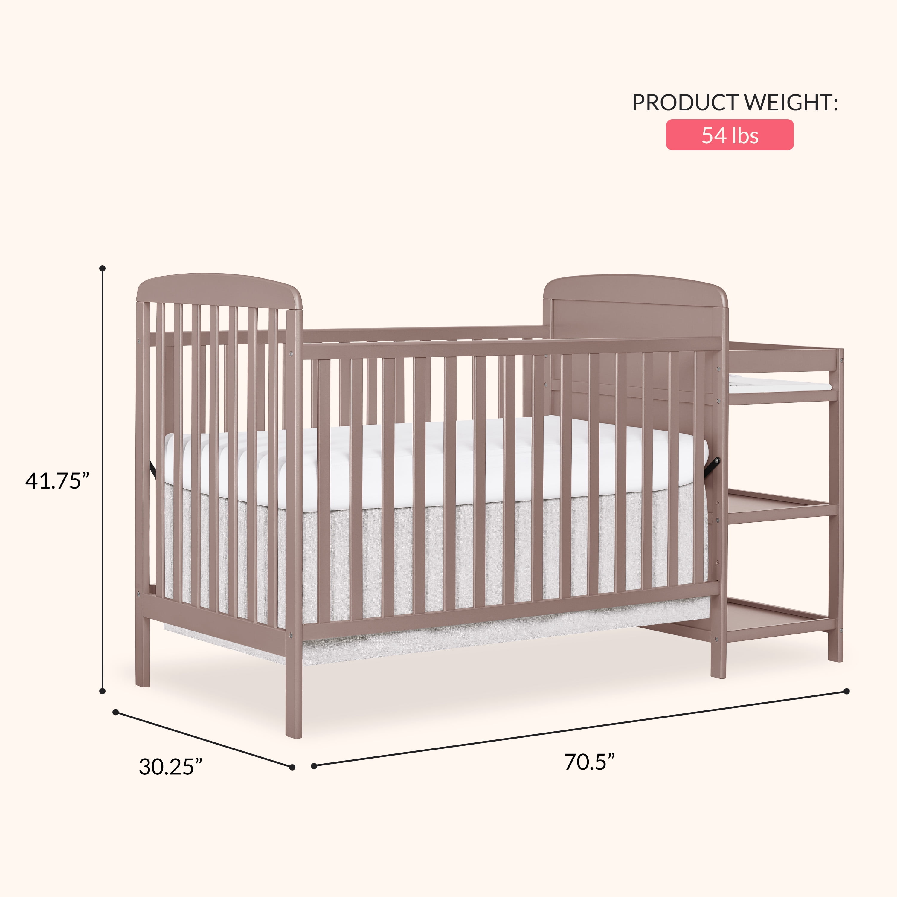 Dream On Me Anna 3-in-1 Convertible Crib with Changing Table Brown Sugar, Changing Pad Included, Converts from Baby Crib to Toddler Bed, Day Bed and Kids Sofa, 3 Adjustable Mattress Height Positions
