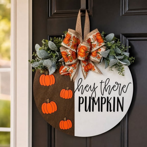 Cadancy Fall Door Sign for Home Pumpkin Wooden Hanger Autumn Wreath Front Porch Decoration Harvest Seasonal Wall Hanging Rustic Farmhouse Thanksgiving Halloween Outdoor Indoor Decor