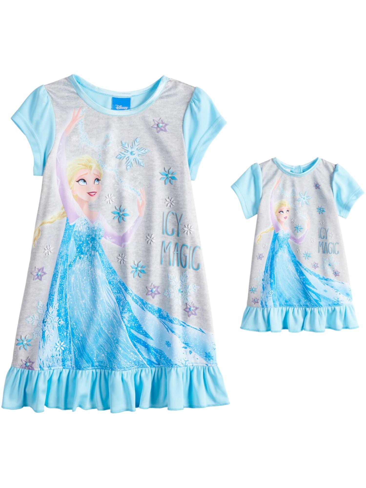 Frozen Elsa Nightgown Size 8 Medium Girls Matching Doll Gown 18 inch American