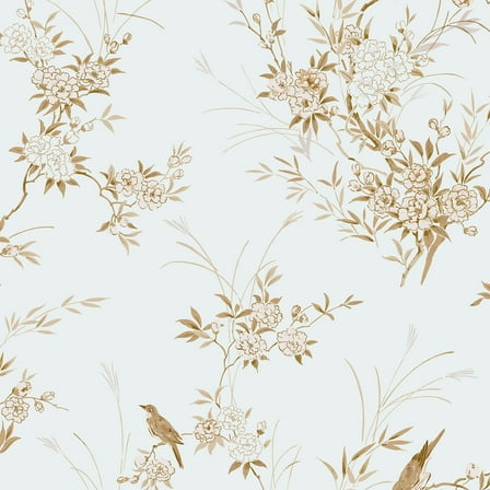 Rachel Ashwell Bird Chinoiserie Blue Gold Wallpaper