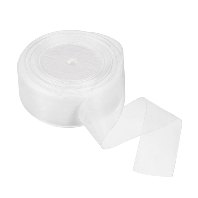 Unique Bargains 4cm 50 Yard Sheer Organza Ribbon Chiffon Fabric Gift Wrapping, White