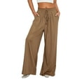 thumbnail image 3 of Women Wide-Leg Pants Solid Color Drawstring High Waist Loose Trousers Spring Summer Casual Straight Sweatpants, 3 of 10