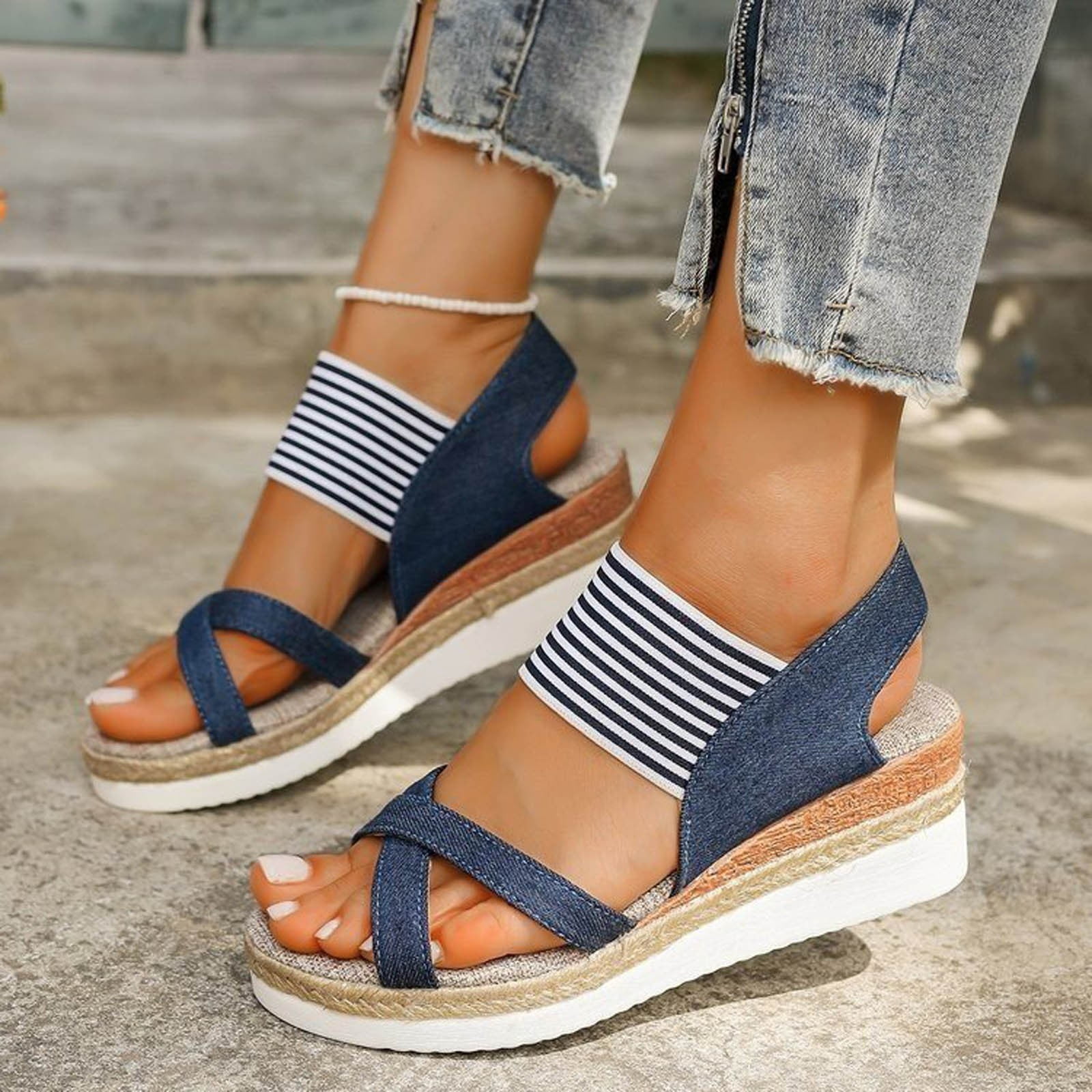 Blue wedge pumps clearance