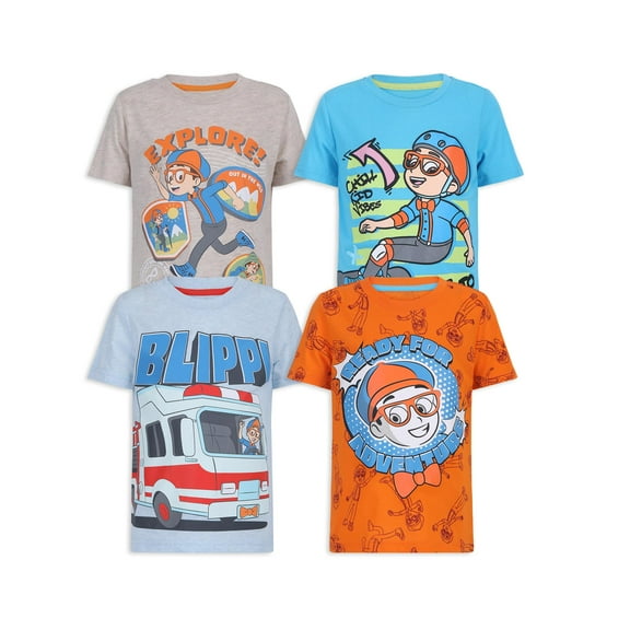 Blippi Short Sleeve T-Shirt (Boys), 4 Pack, Sizes 2T-7