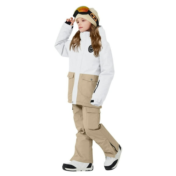 Xdegoge Kids Snow Suit Boys Girls 2 Piece Set Winter Thick Windproof Waterproof Insulated Hooded Jacket High Waisted Ski Pants Outdoor Snowborading Snowsuit Outfits 13 Years