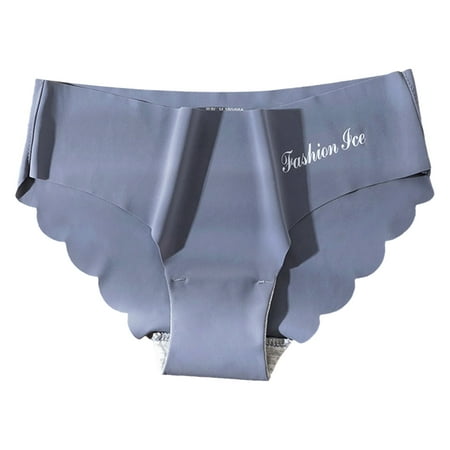 Ploknplq for Women Cotton Thongs for Women Plus Size Mid Waists Silk Seamless Logo Traceless Ice Silk Panty Soft Underwear Seamless Underwear for Women Panties for Women Gray L