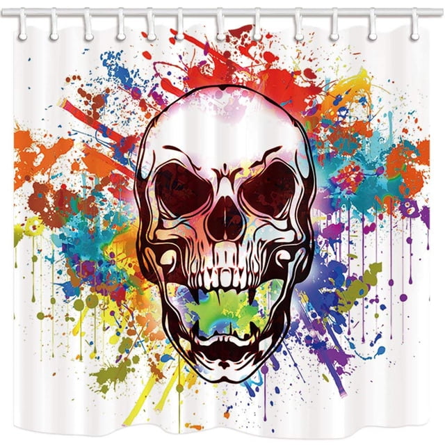 Cortina de ducha ABPHQTO Salpicaduras de calavera malvada en acuarela blanca 160x180 cm
