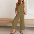 thumbnail image 5 of GILIGEGE Linen Sets for Women 2 Piece Summer Women Suit Fashion Comfortable Vest and Long Pants Solid Color Top Set Suit Wide Leg Pants Tracksuit Lounge Matching Sets Khaki 3Xl, 5 of 8