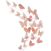 Rose Gold Butterfly Decorations Stickers 3D Butterfies Wall Decor DIY Home Decorations Removable Wall Decals Murals for Home Living Room Babys Bedroom Showcase Nursery Art Decor (36PCS)