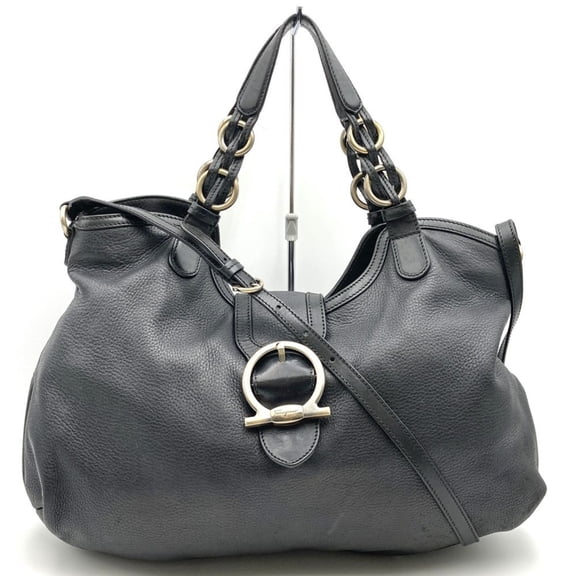 Pre-Owned Salvatore Ferragamo Gancini Tote Bag/Shoulder Bag, 2-Way, Leather, Black,... (Good)