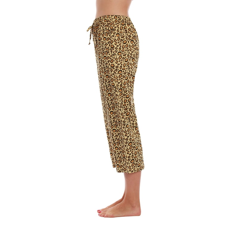 Just Love 100% Cotton Women's Capri Pajama Pants Sleepwear - Comfortable  and Stylish (Beige Cheetah, Small) 