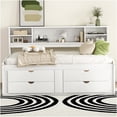 thumbnail image 2 of White Full Size Wood Daybed with Storage, 4 Drawers & 2 Shelves, Modern Bed Frame with Casters, 2 of 10