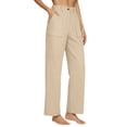thumbnail image 2 of FENGGHAO Women Linen Pants Wide Leg Side Slit Ankle Pants High Waist Casual Loose Beach Pant Cropped Trousers, 2 of 3