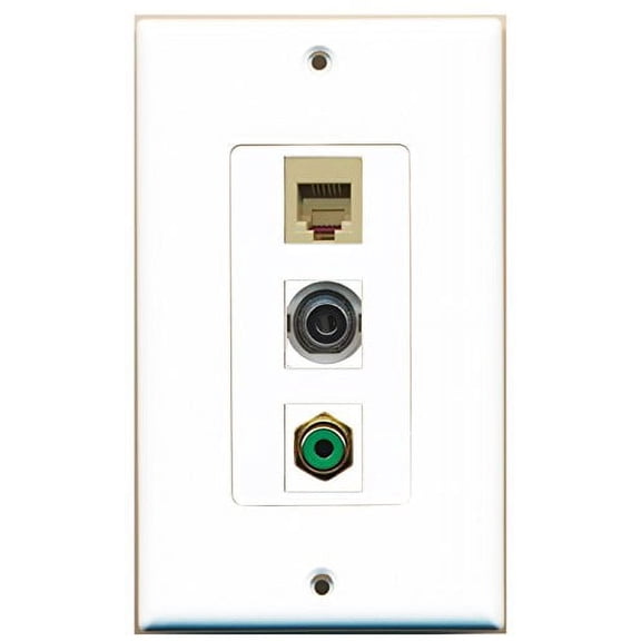 RiteAV - 1 Port RCA Green and 1 Port Phone RJ11 RJ12 Beige and 1 Port 3.5mm Decorative Wall Plate Decorative