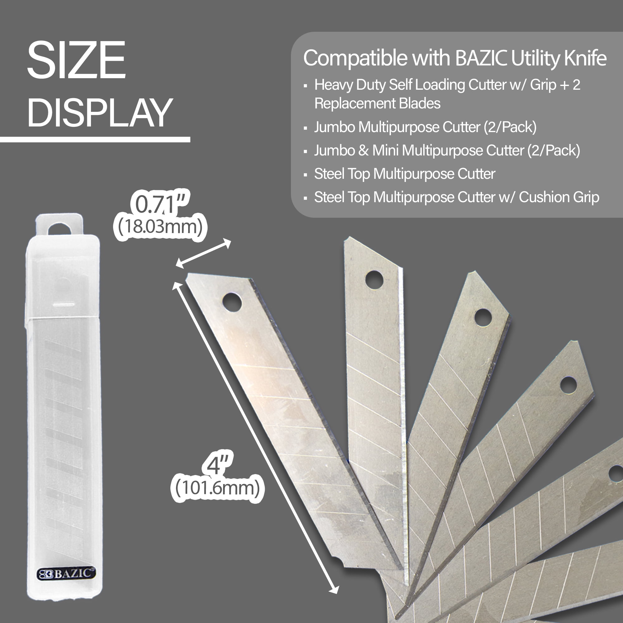 BAZIC 18mm Replacement Blade, Wide Knife Cutter Blade, Tube Storage, 192-Count