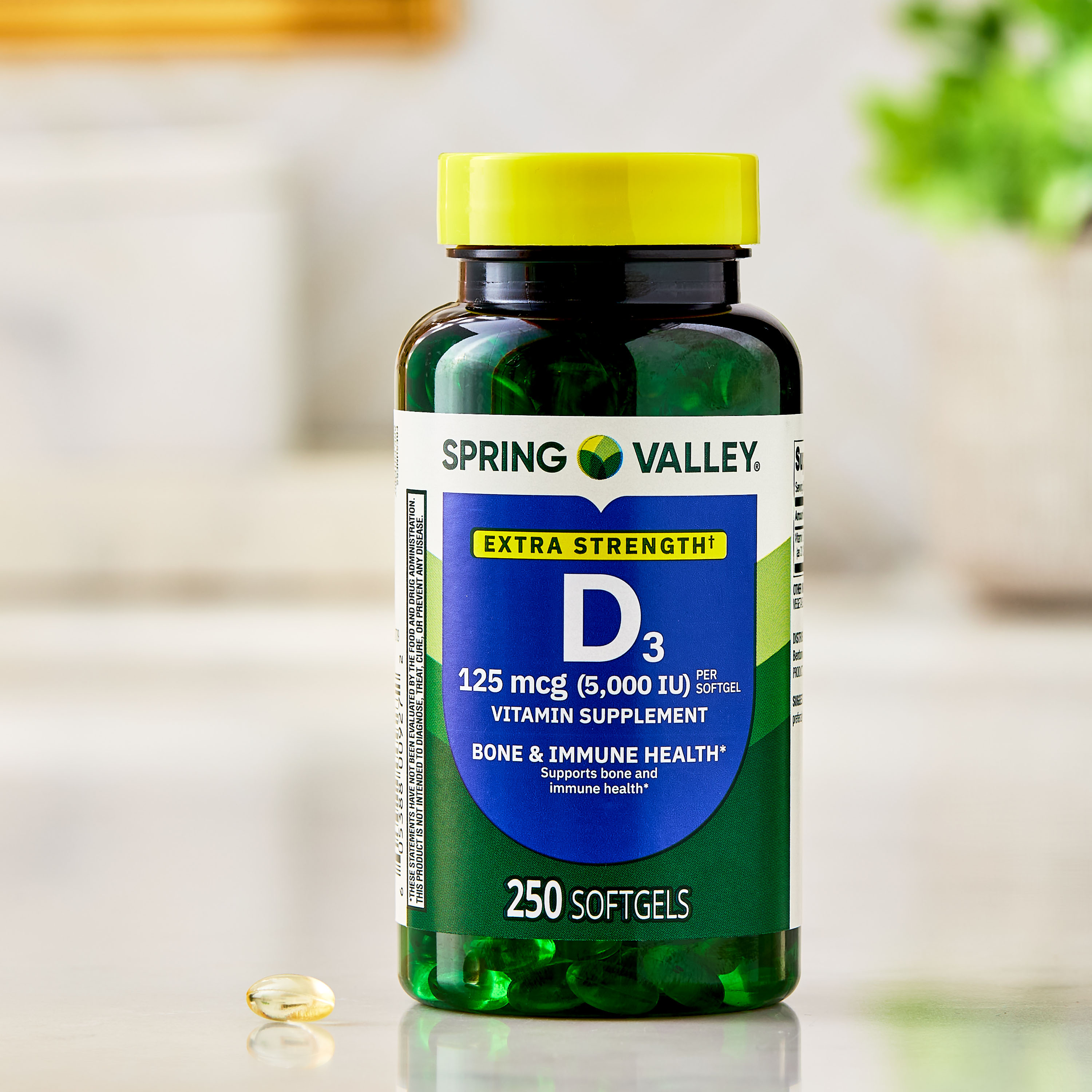 Spring Valley Vitamina D3 de máxima concentración, cápsulas blandas, 125 mcg (5000 UI), 250 unidades, suplemento para la salud ósea e inmunológica 5