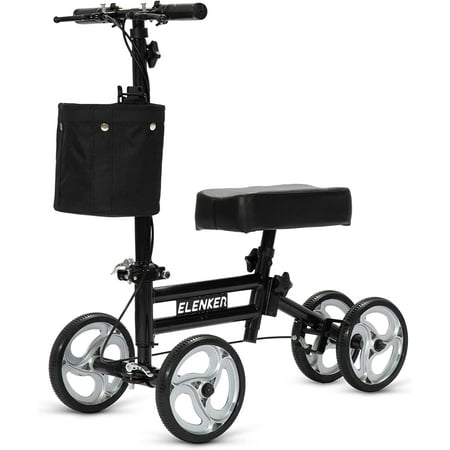 Elenker Steerable Knee Walker Deluxe Medical Scooter for Foot Injuries Compact Crutches Alternative Black