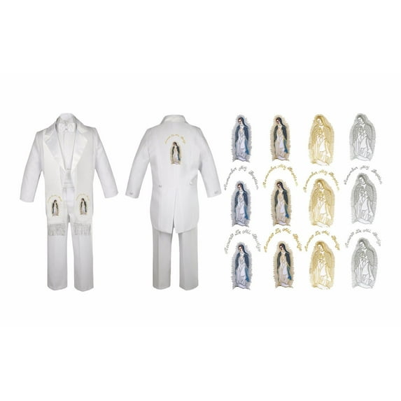 Baby Boy Christening Baptism White Tail Suit VirginMary Maria Stole Back Sm-7