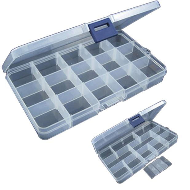 Daisyyozoid Wholesale 15 Slots Adjustable Plastic Fishing Lure Hook Tackle Box Storage Case Organizer