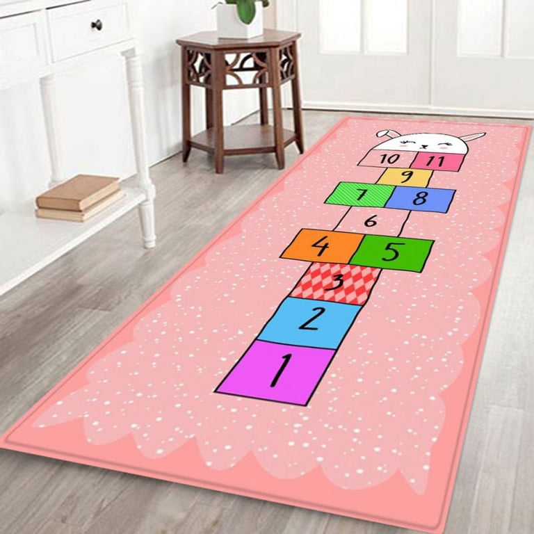 Colorful Hopscotch Play Rug For Kids - 4x6 Ft Non-Slip Playroom Carpet (Pink)