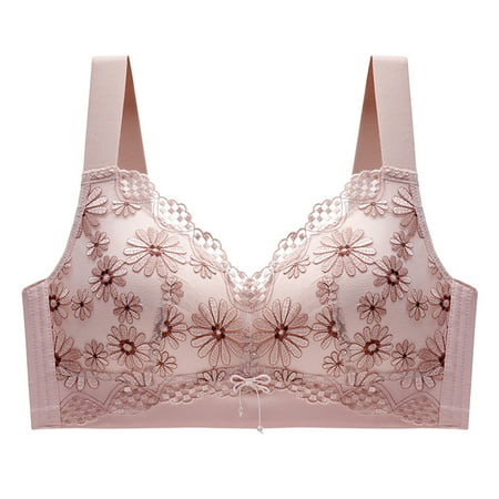 LLYwey Cute Sports Bras for Women On Clearance Embroidered Underwear Women s No Wire Lace Bra Push-up Bra Women Size Nylon Pullover Bra Style LW-289 Pinks XXL