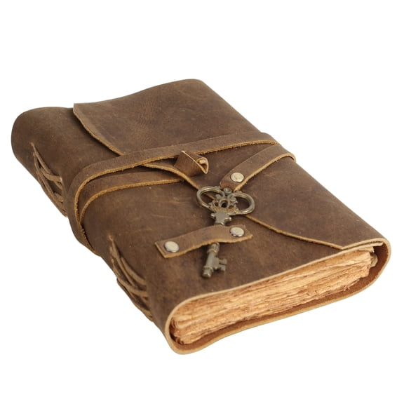 TUZECH Leather Vintage Journal Retro Travel Diary, An Exclusive Handmade Paper Notebook with Key Leather Bound Journal Vintage Journal for Men and Women (7 x 5 Unlined, Brown)